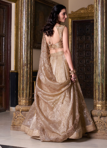 Bollywood Gold crush Elegant Party wear lehenga choli with sequin and embroidery work.